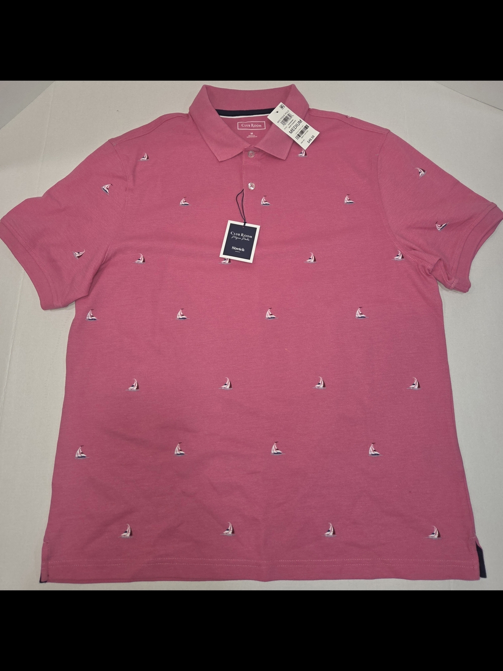 Club Room Pink Embroidered Sailboat Polo